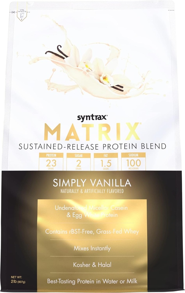 Syntrax Nutrition Matrix - Sustained-Release Protein Blend、Simply Vanilla 2 lbs。 リアルバニラビーンズスペクツ