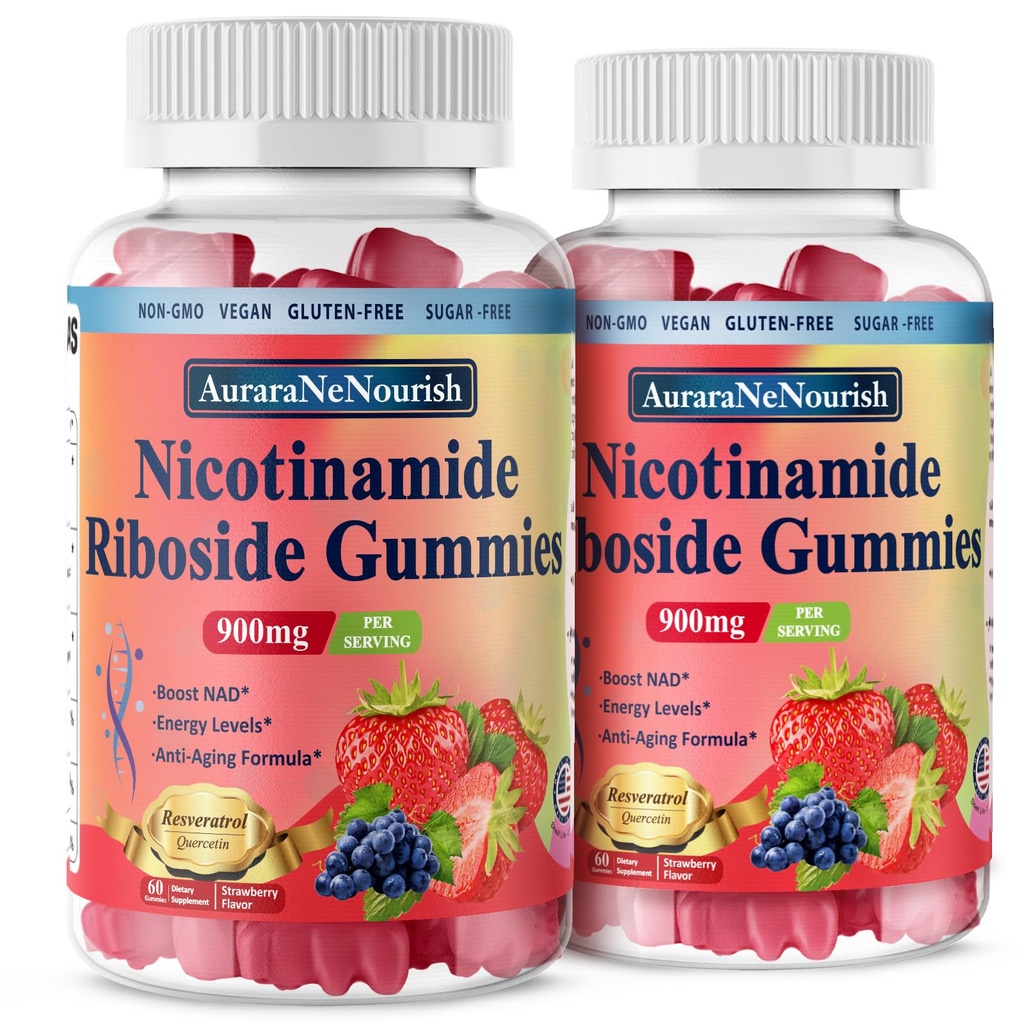 2 Pack NAD Resveratrol Supplement, Sugar Free 900mg Gummies with Quercetin, Collagen, Vitamin Support Anti Aging, Cell Regeneration, Energy Boost, Skin Improvement for Women Men