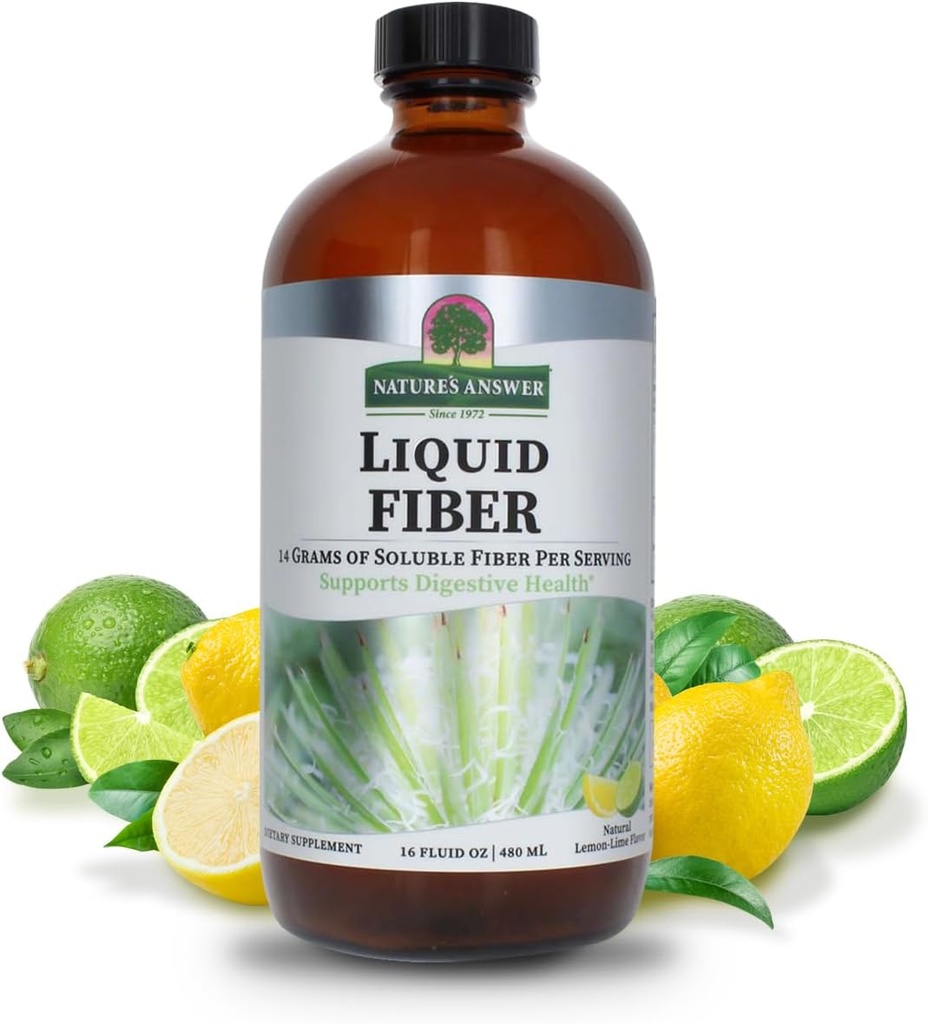 Nature's Answer Fiber Drink 16oz 液体 | レモンライム風味 | サポート消化の健康 | 正規性を促進します | グルテンフリー、非GMO、ビーガン、人工味や保存料なし | シングルカウント