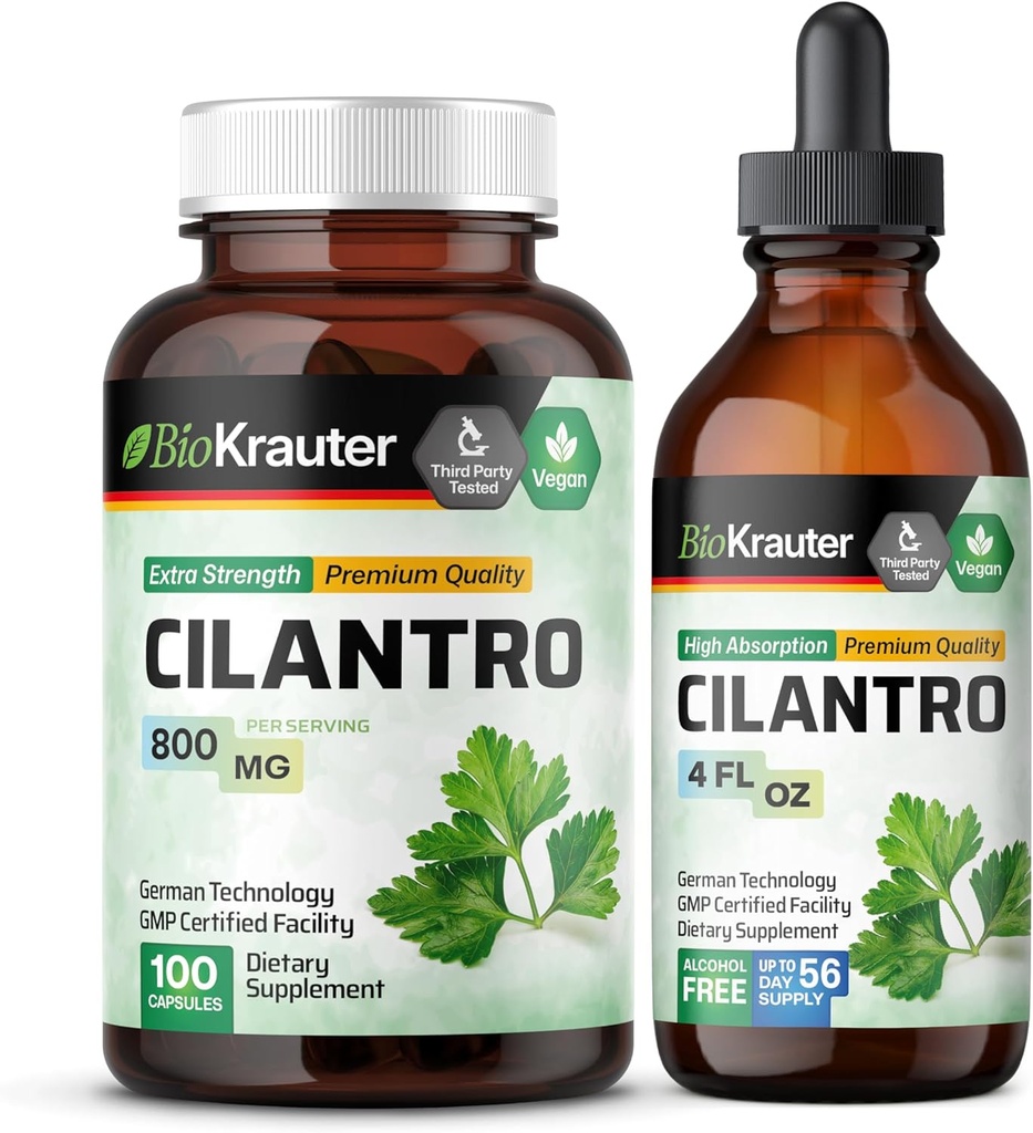 BIO KRAUTER Cilantro 100 カプセル & Cilantro Tincture 4 Fl. Oz.