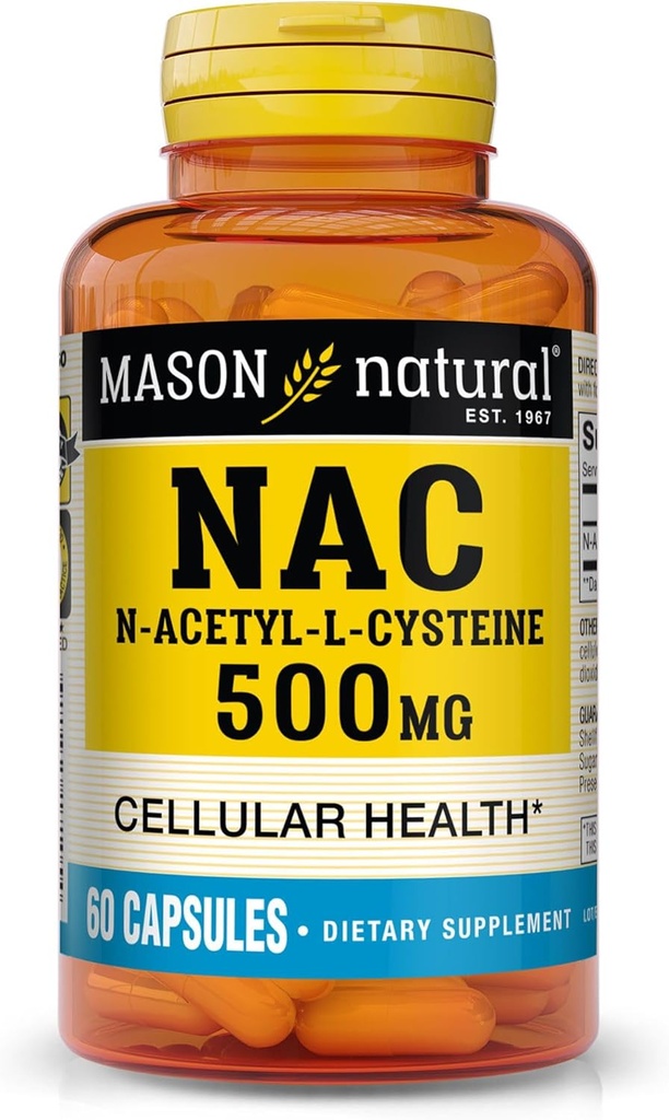MASON NATURAL NAC N、アセチル、L、Cysteine 500のmg、2か月の供給、サポート正常な細胞の健康、一般的なウェルネスのための免疫システム ブースター、60のカプセル