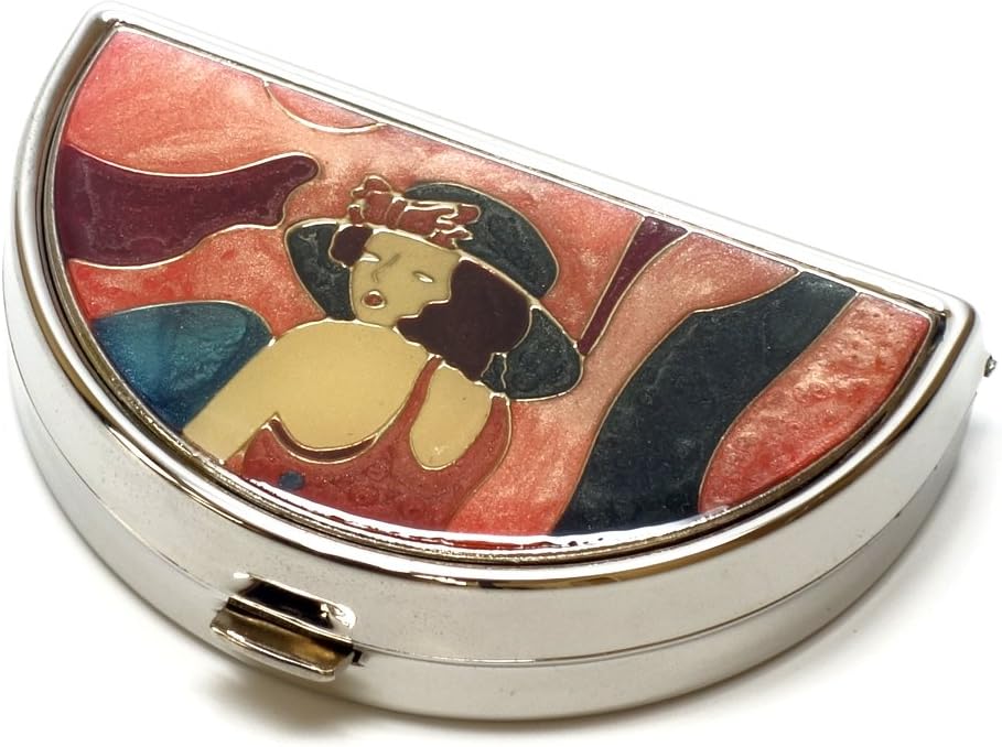 9352半円錐形の小さいピル箱のオルガナイザーのペウターの銀製のピンクの女性旅行丸薬のポケット容器の毎日の携帯用薬のビタミン箱の薬物の補足の小型貯蔵