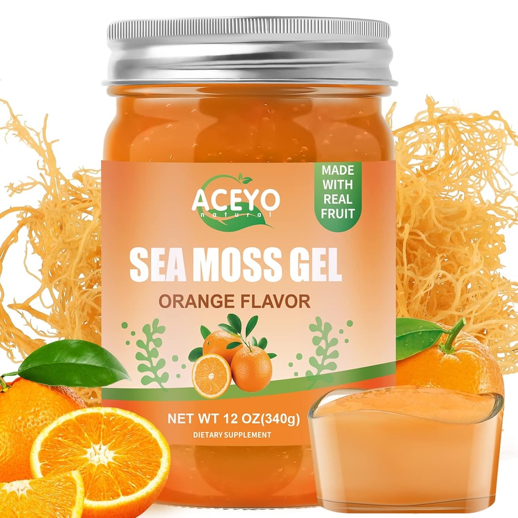 ACEYO(12 OZ)シーモスゲルオーガニック生ビーガンオレンジ風味のアイリッシュシーモス102ビタミンとミネラルワイルド収穫非GMO免疫防衛ブースター甲状腺消化サポート