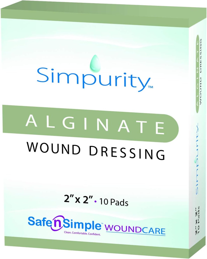 Calcium Alginate Wound Dressing 2" x 2" -Simpurity- Individual Thick Pads Antimicrobial Alginate Dressing Fiber Padding Medical Wound Care Products for Bed Sore-Pressure Sore-Leg Ulcer-Diabetic Foot