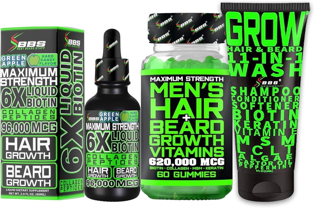 ひげの成長のキット w/Grow 11-in-1 の毛の成長のシャンプー 男性のための & コンディショナー w/Biotin + ひげの成長のビタミン & 男性のための毛の成長のビタミン + 6X 液体のビオチン コラーゲンと - アメリカで処方