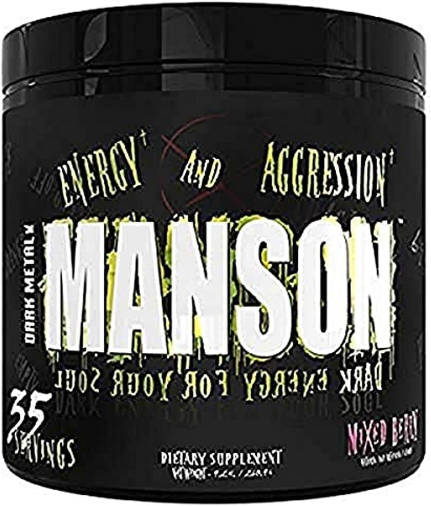 DARK METAL Inc Manson High Stim Pre Workout Powder、Beta Alanine L Carnitine Caffeine Infinergy、35 Srvgs、混合されたベリーと荷を積まれるエネルギー焦点強さ