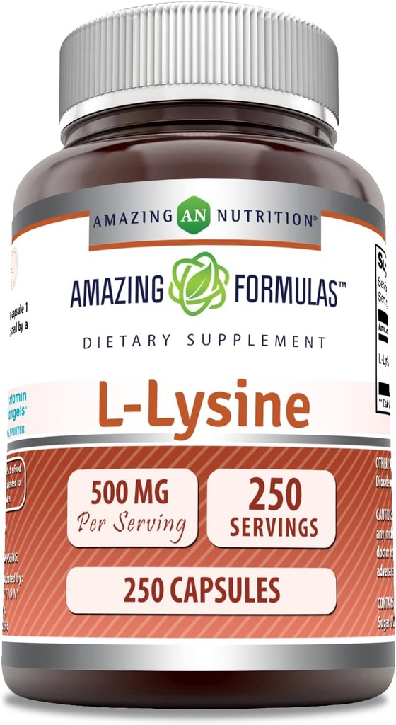Amazing Formulas L-Lysine 500 Mg Amino Acid Supplement | Capsules | Non-GMO | Gluten-Free | Made in USA (1 Pack | 250 Count)