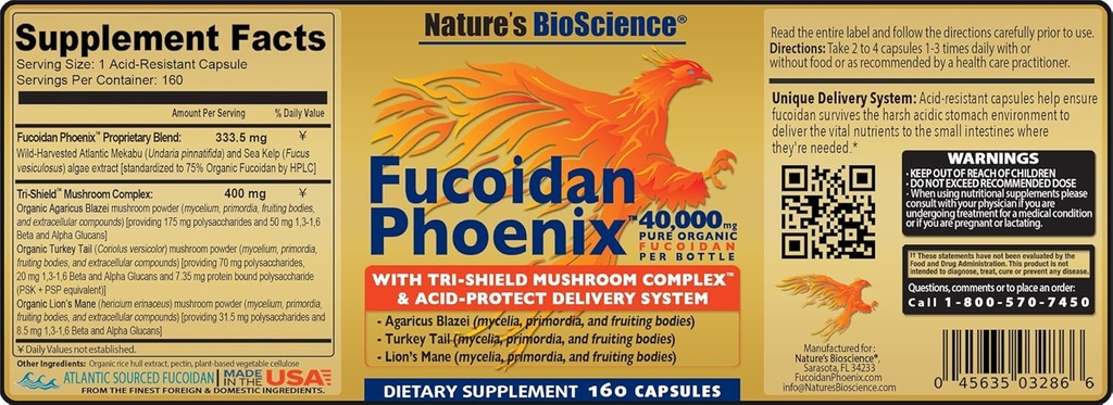 Nature's Bioscience® FUCOIDANフェニックスアドバンスト: 40,000 純粋な有機フコイダンのmg + 64,000 純粋なキノコのmg