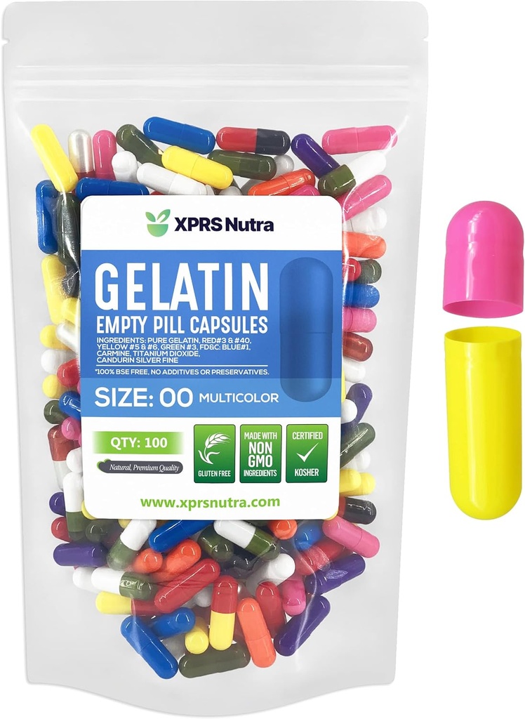 XPRSのNutraのサイズ00の空のカプセル- 100の計算の空のゼラチンのカプセル-Pills DIYのカプセルの詰物-Do-It-Yourselfの補足のための満たされた丸薬のゲルの帽子(多色)