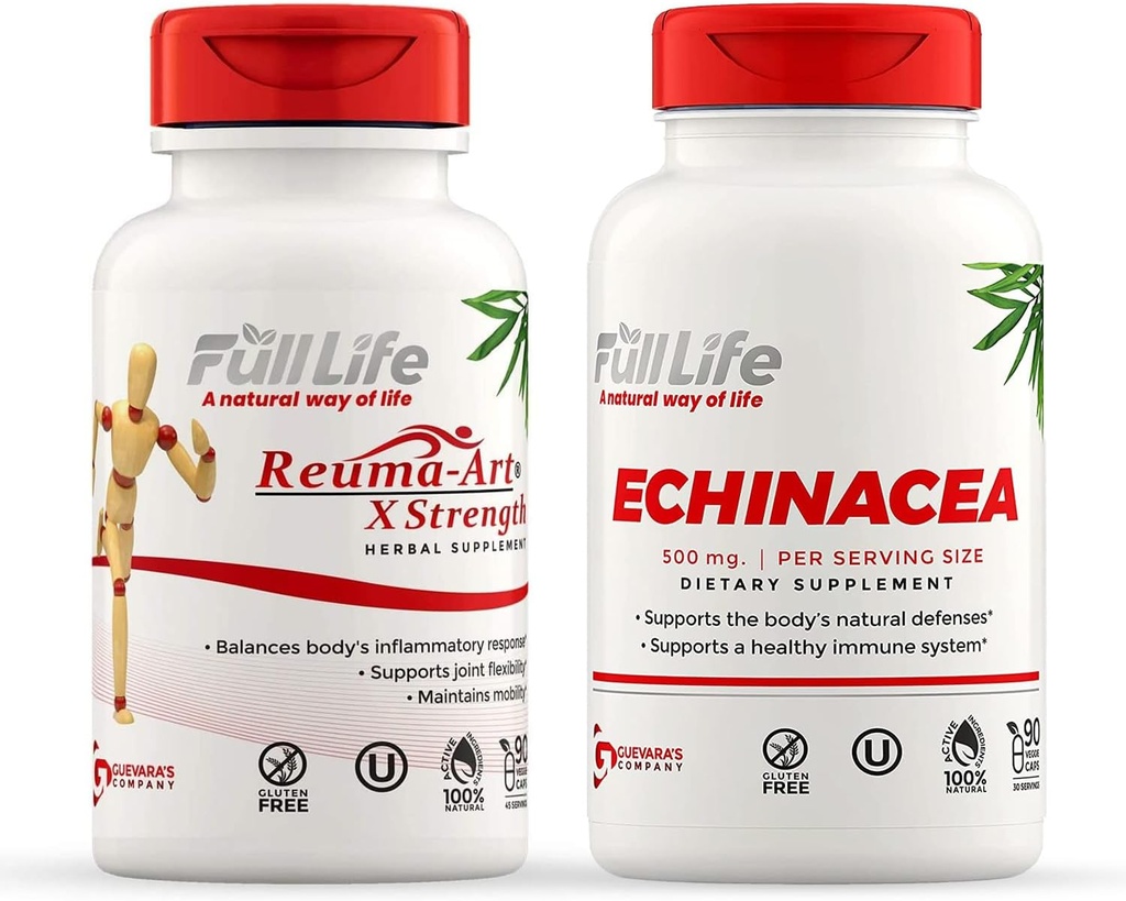 完全な生命 Reuma-Art X の強さおよび Echinacea のカプセル - 共同サポート補足 - Echinacea の Purpurea のエキス - Kosher、グルテンフリー- 90 の野菜のカプセルそれぞれ