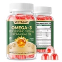 ビーガンオメガ3グミー1200mg - デュアルレイヤー - 魚油代替、マリン藻オメガ3サプリメントDHA 600mg、EPA 400mgとアスタキサンチン、砂糖無料、60Cts