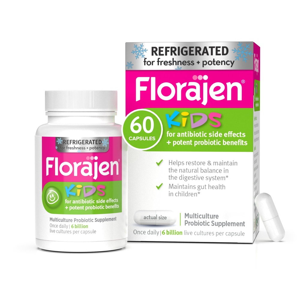 Florajenキッズプロバイオティック - 子供のための毎日のガット&免疫サポート 6 ヶ月 & アップ - 便秘, 膨満感, 消化の救済 - 鮮度と効力のために冷や - 60 カプセル