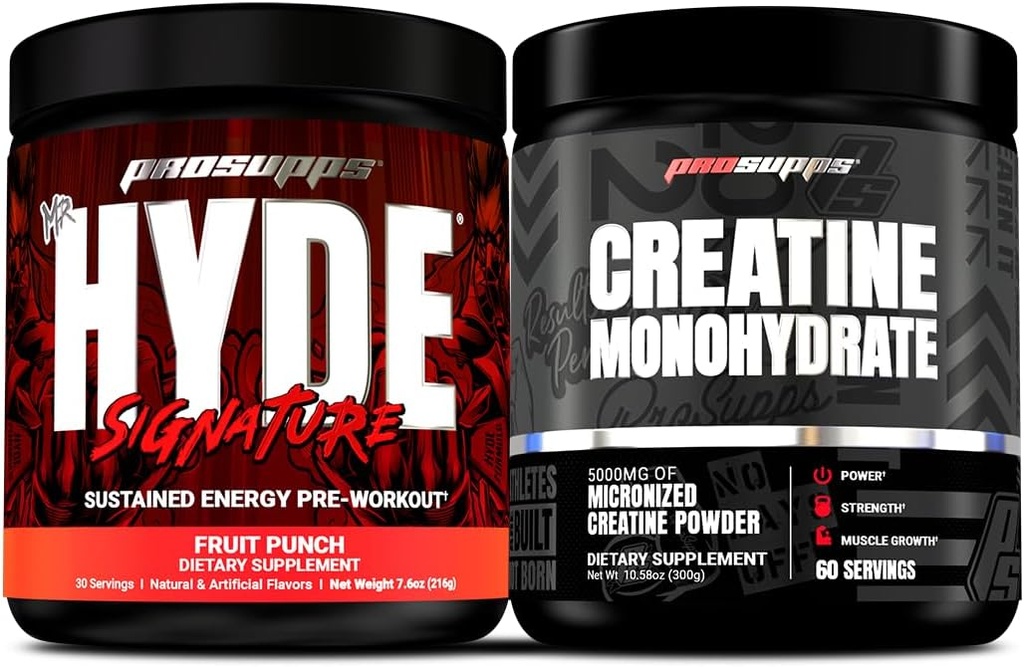 PROSUPPS ハイドシグネチャー スステンドプレワークアウト、フルーツパンチ、クレアチン300バンドル
