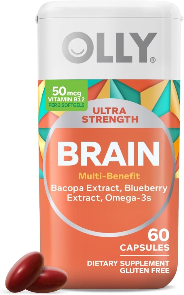 OLLYの超強さの頭脳のSoftgels、向知性、サポート健康な頭脳機能、記憶、焦点および集中、オメガ3sのビタミンB6およびB12の30日の供給- 60の計算