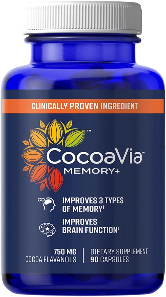 CocoaVia Memory+の頭脳の補足、臨床的に証明された記憶および頭脳のブースター、植物によって基づく補足、砂糖は、グルテンフリー、完全菜食主義者、750のmgのココアのフラバノールのカプセル、30日の供給を基づかせていました