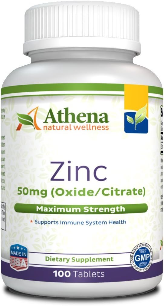 Athena - Zinc Supplement Tablets 50mg - Oxide/Citrate - 100 Coated Tablets