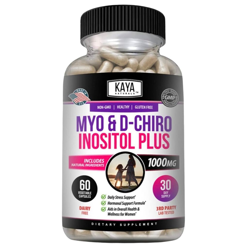 Kaya Naturals Myo&D-Chiro Inositol Plusは、女性、ビタミンB8-60カプセルのサポート