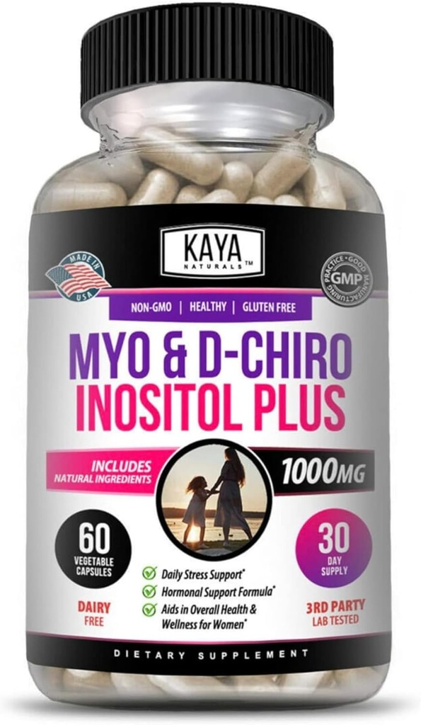 Kaya Naturals Myo&D-Chiro Inositol Plusは、女性、ビタミンB8-60カプセルのサポート