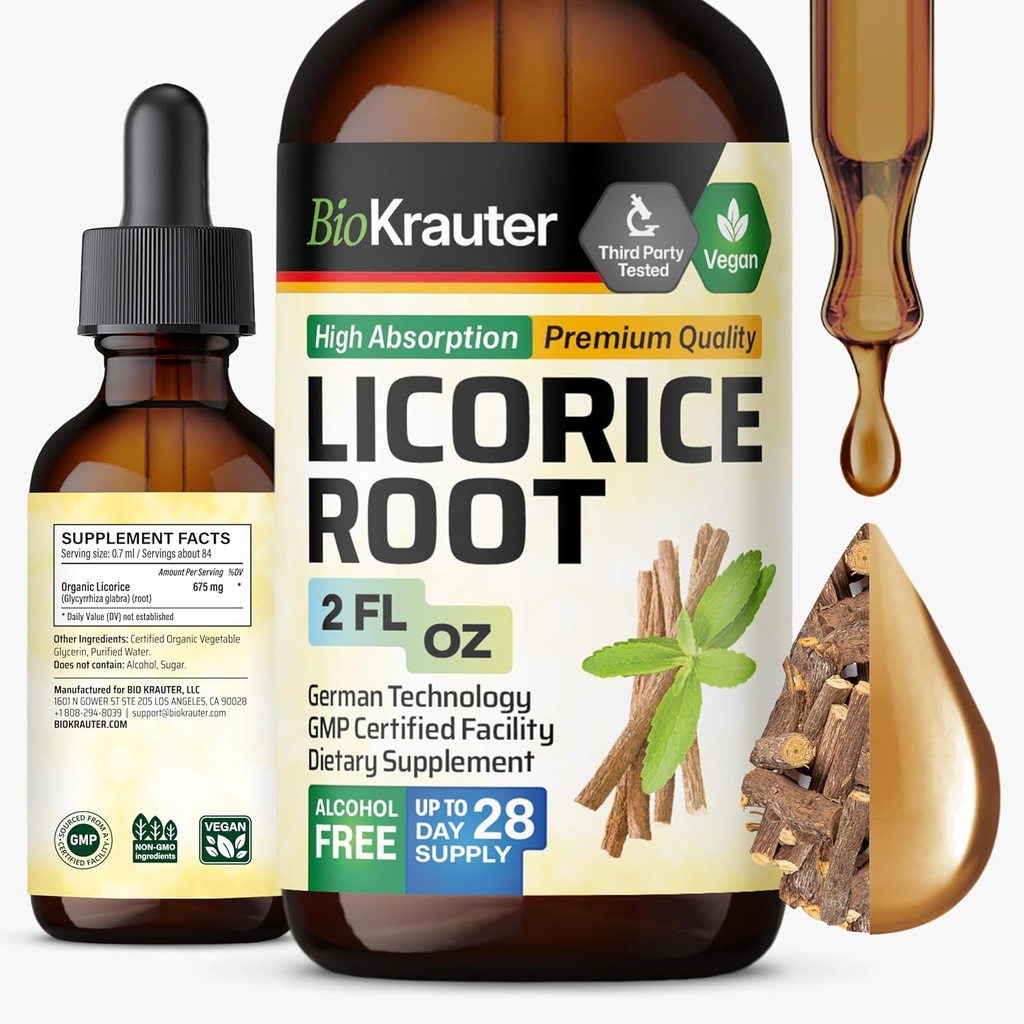 BIO KRAUTER Licorice Root Tincture - 消化器サポートのためのリコライスルート抽出物 - アルコールと砂糖無料 - ビーガンドロップ 2 Fl.Oz.