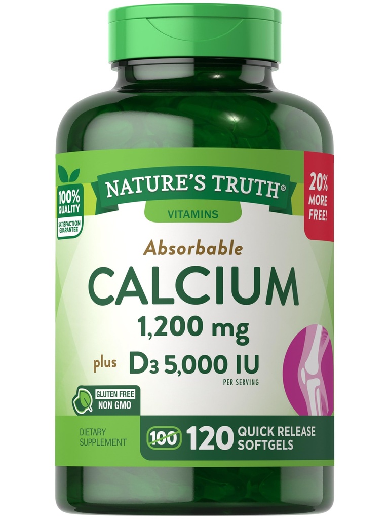 Nature's Truth Calcium 1200 mg PlusビタミンD3 5000 IUサプリメント、120カウント(パッケージ3)