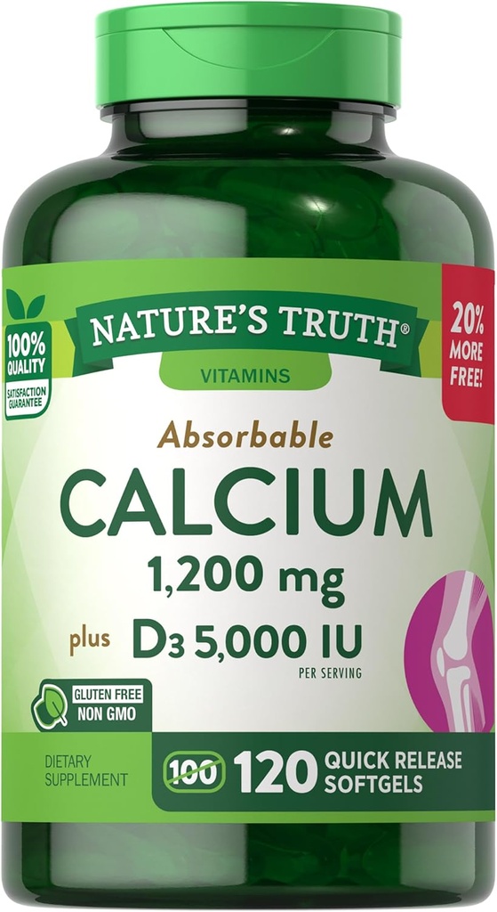 Nature's Truth Calcium 1200 mg PlusビタミンD3 5000 IUサプリメント、120カウント(パッケージ3)