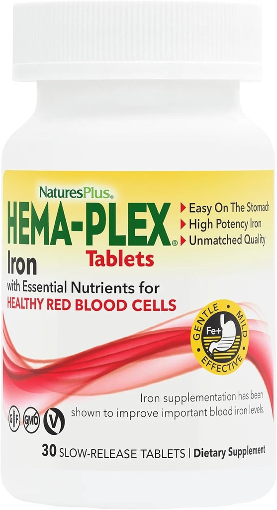 NaturesPlus Hema-Plex アイロン - 30 スロー リリース タブレット - 85 mg ケレート アイロン - 総血の健康 - ビタミン C と Bioflavonoids - 非 GMO、ベジタリアン&グルテンフリー - 30 サービング