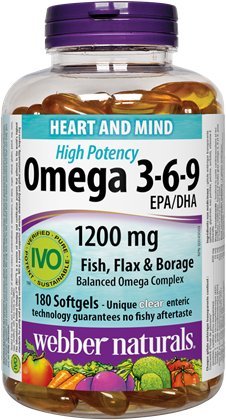 Webberナチュラルオメガ3-6-9高効力1200mg・フィッシュ、フラックス&ボルジ、180ソフトジェル