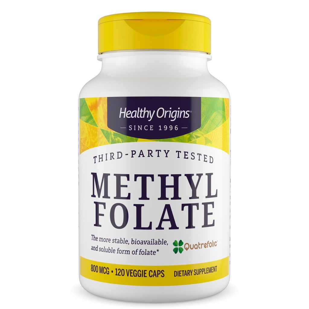 健康な起源のメチルの葉酸塩800のmcg (Quatrefolic、非GMOのBioavailable Folate、グルテンフリーのNeurotransmitterサポート)、120のベジーの帽子
