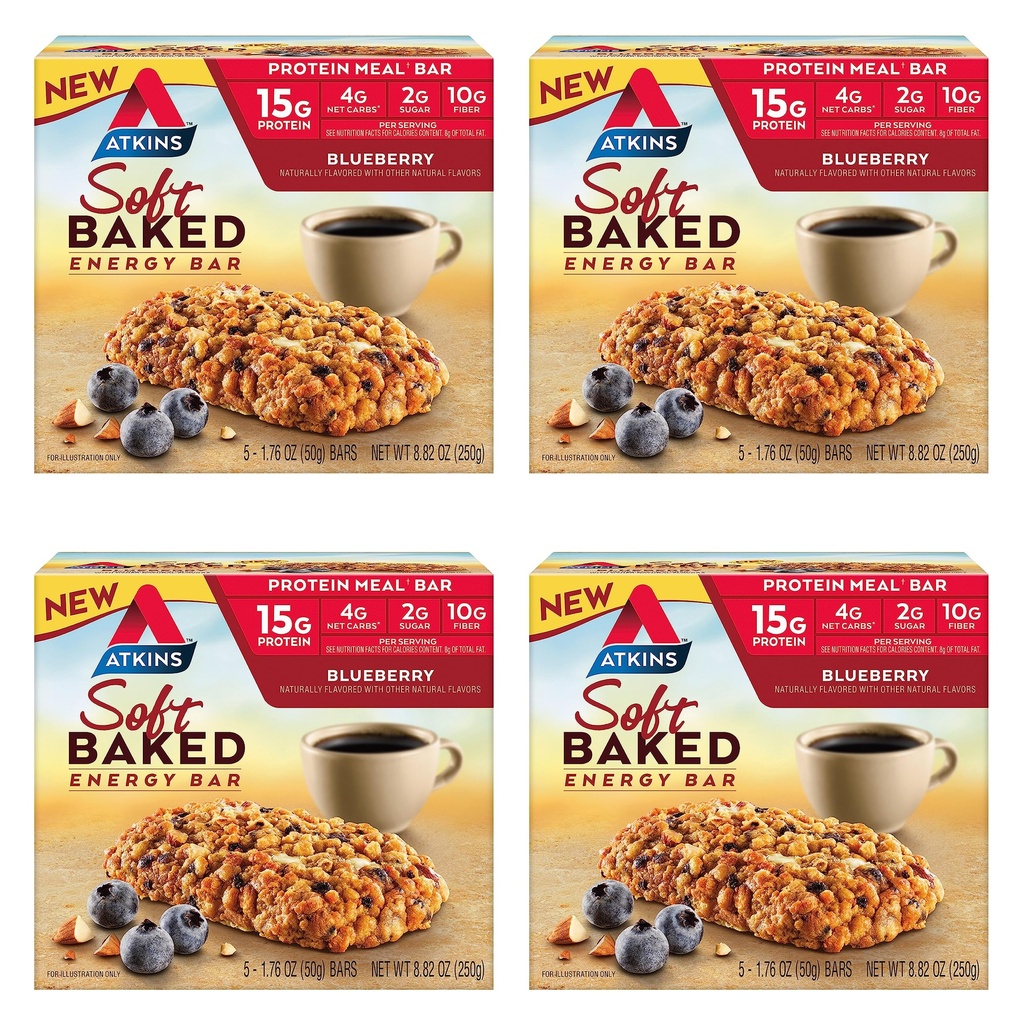 Atkinsのブルーベリーによって味付けられる柔らかい焼かれたエネルギー バー、蛋白質の軽食棒、低砂糖、高い繊維の軽食、蛋白質の軽食、4のパック(それぞれ4棒)