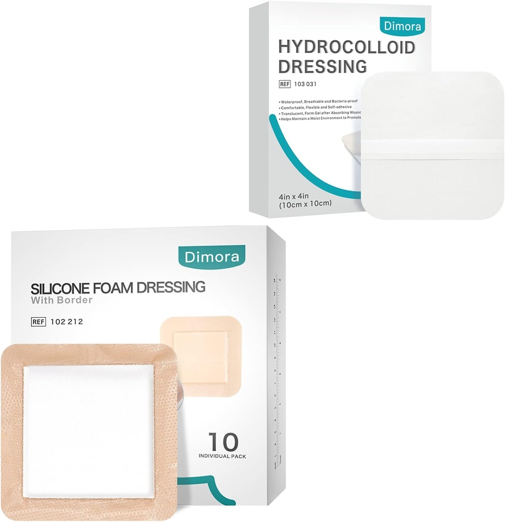 DimoraのHydrocolloid傷のドレッシング10のパック0.3mm + Borderの接着剤6" x6」10のパックが付いているシリコーンの泡のドレッシング