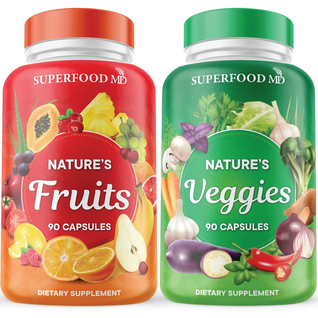 スーパーフードMDフルーツ&野菜サプリメント - 全食品ナチュラルスーパーフード - アロエベラ - 大豆フリー - 90カウント(パッケージ2)