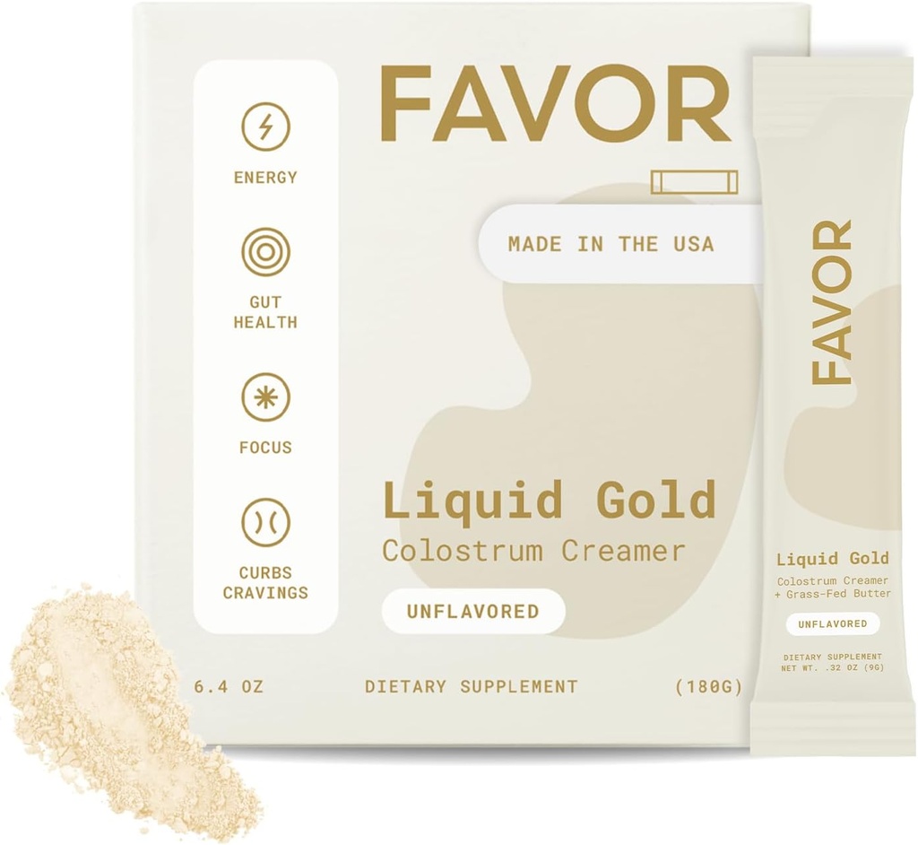 FAVOR Bovine Colostrum Creamer | 草 Fed Cows | コーヒー用パウダーパケット | MCTオイル | 液 金 全コロイド | ケト フレンドリー スーパーフード | バターで作製 | 粘りのある人間の健康 [非風味]