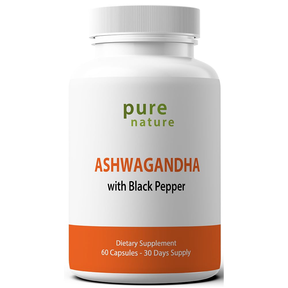 黒いペッパーのエキス60のベジギーのカプセルが付いているPureNature Ashwagandha