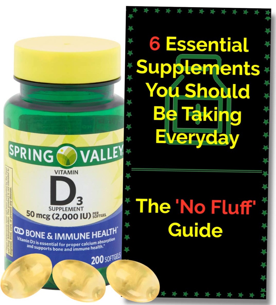 Vitamin D3 2000iu Softgels (50 mcg) (200 Count - 6+ Month Supply) Bone & Immune Health from Spring Valley. + 'No Fluff' Supplement Guide