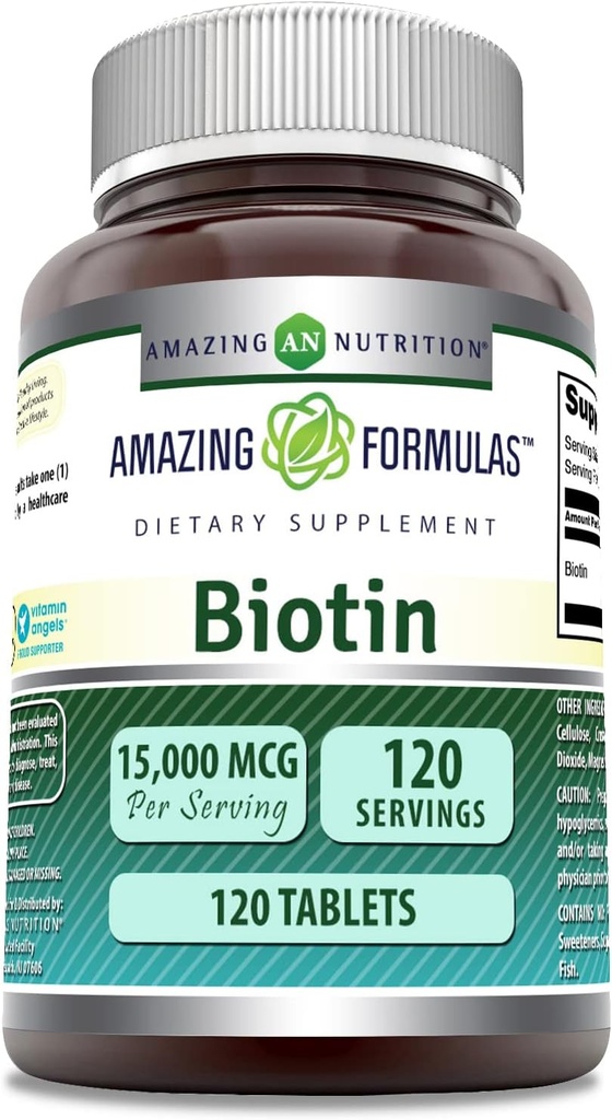 Amazing Formulas Biotin Supplement | 15000 Mcg Per Serving | 120 Tablets | Non-GMO | Gluten Free | Made in USA