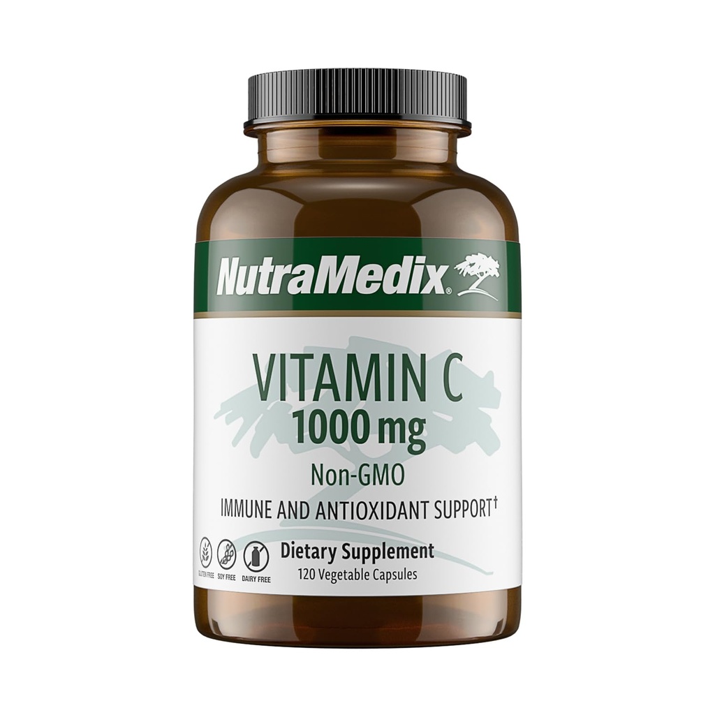 NutraMedixビタミンC 1000mg - 免疫サポート&心臓健康のための抗酸化剤サプリメント - アスコルビン酸からビタミンC - ビーガン、非GMO(120ベジタリアンカプセル)