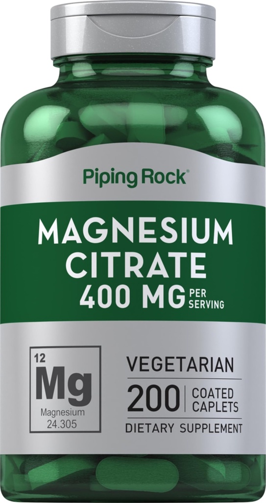パイピングロックマグネシウムクエン酸塩 | 400mg | 200カプレット | ベジタリアン・非GMO・グルテンフリー対応サプリメント
