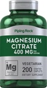パイピングロックマグネシウムクエン酸塩 | 400mg | 200カプレット | ベジタリアン・非GMO・グルテンフリー対応サプリメント