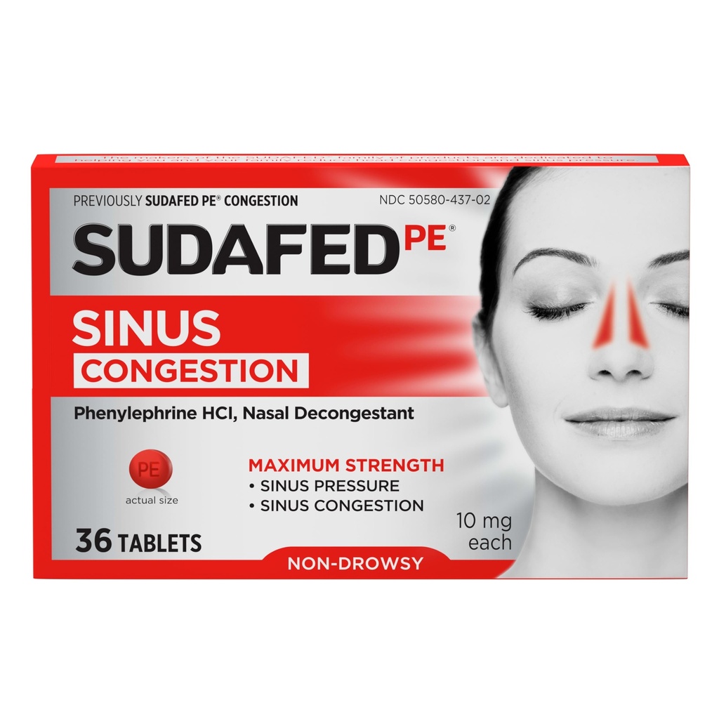 Sudafed PE の Sinus の輻輳の救助のタブレット、最高の強さ、非眠気 10 mg の Phenylephrine HCI の Sinus 圧力及び鼻の混雑の救助、風邪かアレルギー、36 ct が原因で
