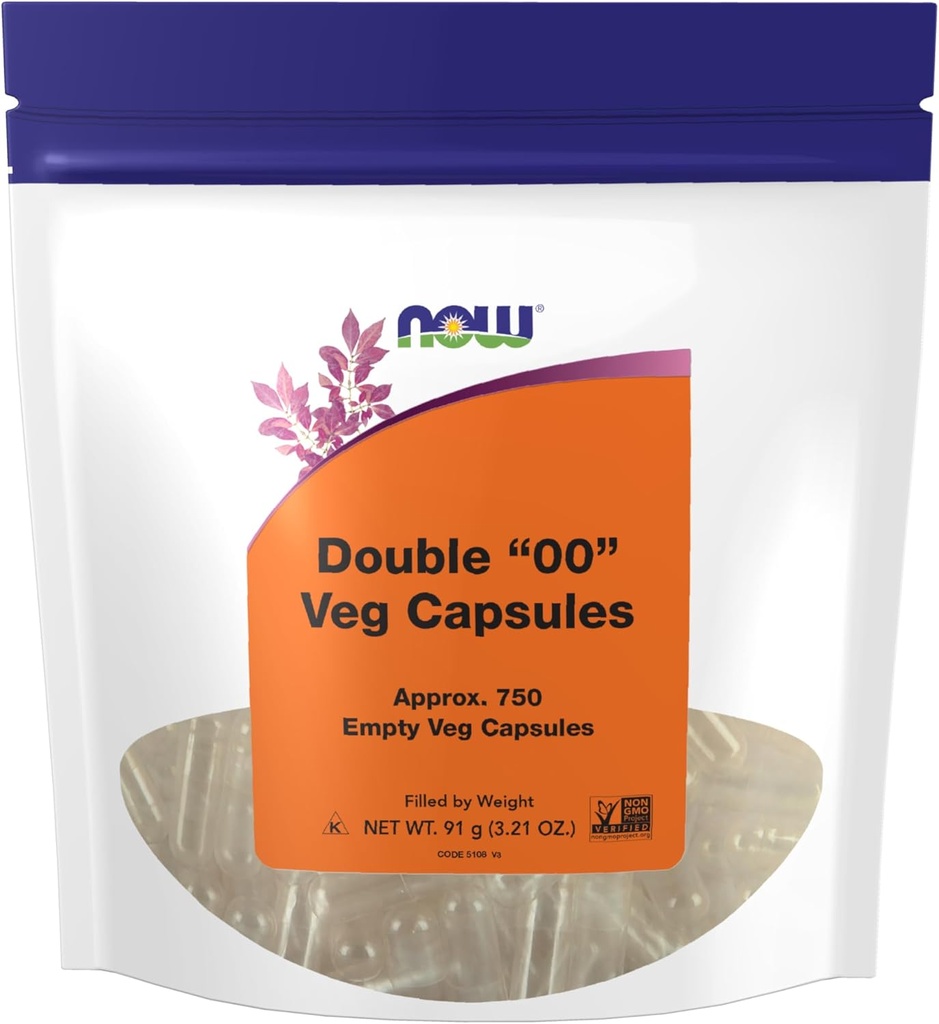 NOW Foods Supplements, Empty Vegetarian Capsules, Double "00", Filled by Weight, Non-GMO Project Verified, 750 Veg Capsules