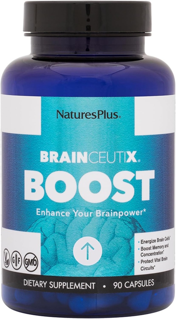 BrainCeutix by NaturesPlus Boost Ginkgo Plus Brain Supplement for Memory and Focus, 90 Capsules