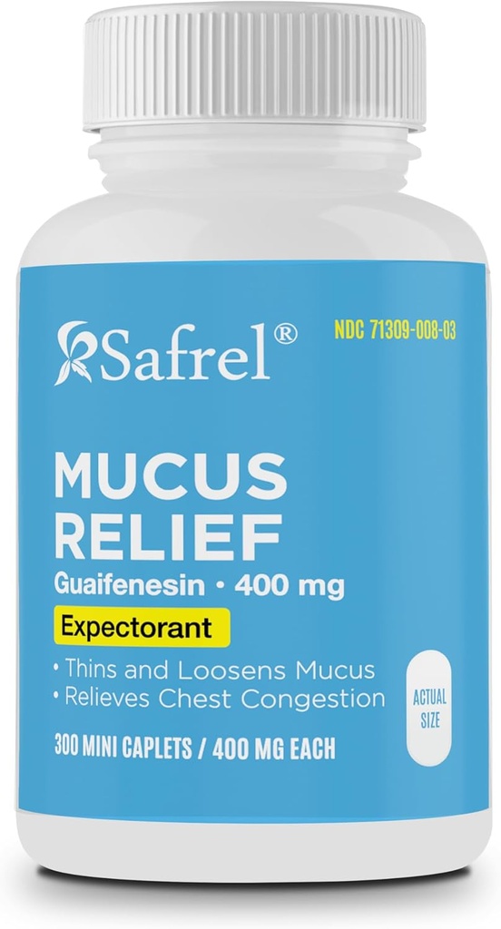 Safrel Pharma Mucusの救助のGuaifenesin 400のmg -速い代理の Expectorant、薄く、Loosens Mucus、Chestの混雑、咳、風邪およびフルインを取り除きます  (300の計算)