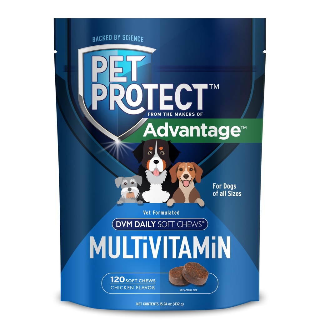 ペットは犬のMultivitamin、Vet-Formulated DVMの毎日の柔らかい咀嚼を保護します、サポートは健康及び健康、鶏のフラバー(120の計算)を行きます