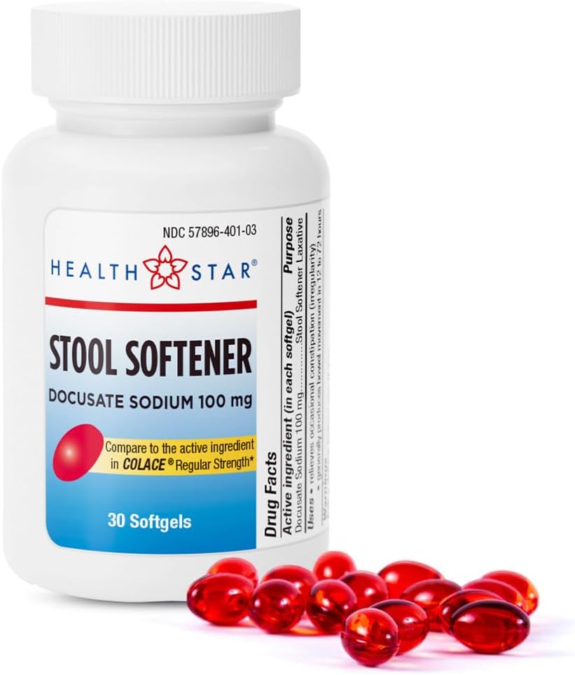 GeriCare Stool Softener Docusate Sodium 100 mg, Laxative, 30 Count (Pack of 1)