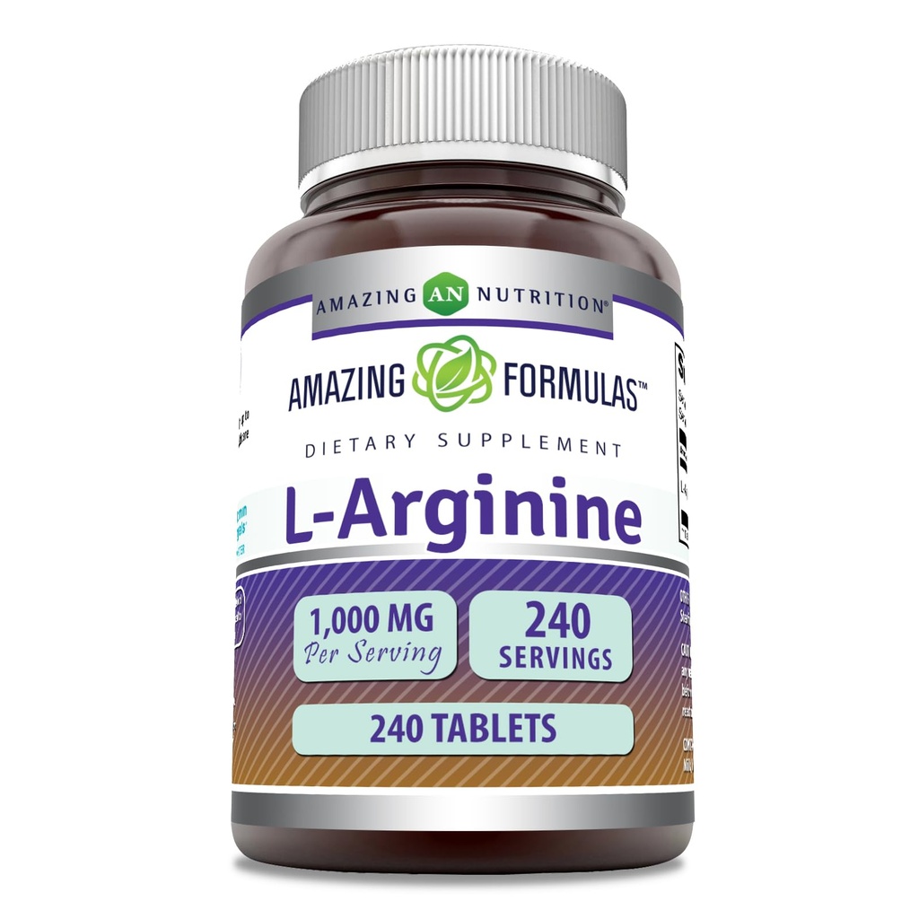 アメージングフォーミュラ L-アルギニン1000mg錠 | 女性&男性用アミノ酸サプリメント | 非GMO | グルテンフリー | 米国製 (240カウント)