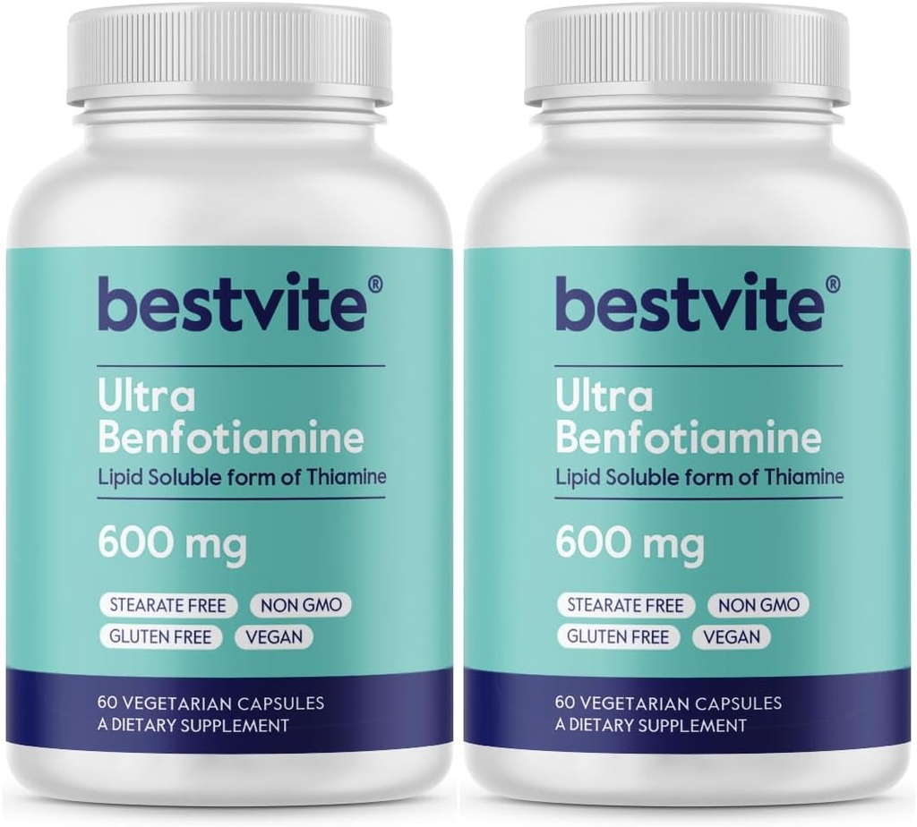 カプセルあたり超Benfotiamine 600mg(120のベジタリアンのカプセル)(60x2)は-無二酸化ケイ素-ビーガン-非GMO -グルテンフリー- 最大強度Benfotiamine