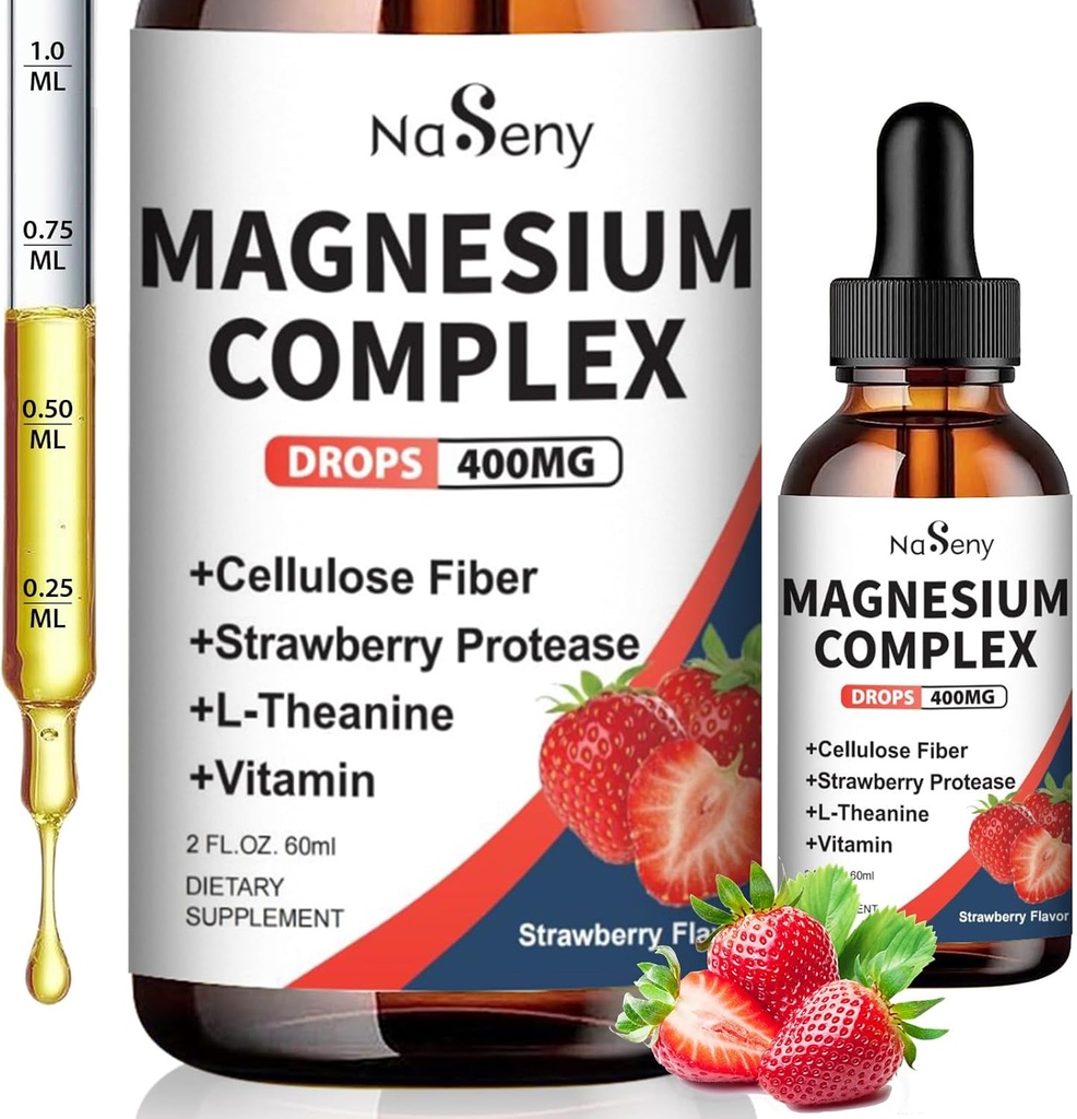 マグネシウムのGlycinateの液体400mg、ビタミンB6、D、Cとの高い吸収のマグネシウムの複雑な夕食は睡眠、筋肉、神経の健康、非GMOのグルテンフリーのビーガン(2 Fl Oz/いちご)を支えます