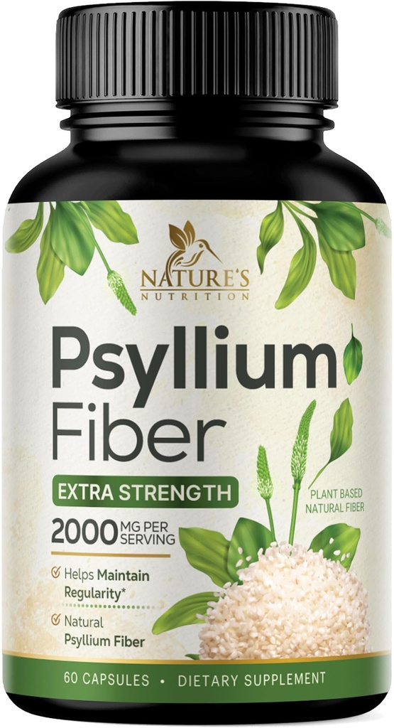 Psylliumの殻の粉のカプセル2000mgの自然な毎日の容解性及び不溶性の繊維の丸薬、Psylliumの殻繊維の補足はDigestionのコロンの健康及び規則性、植物によって基づく補足- 60のカプセルを支えます