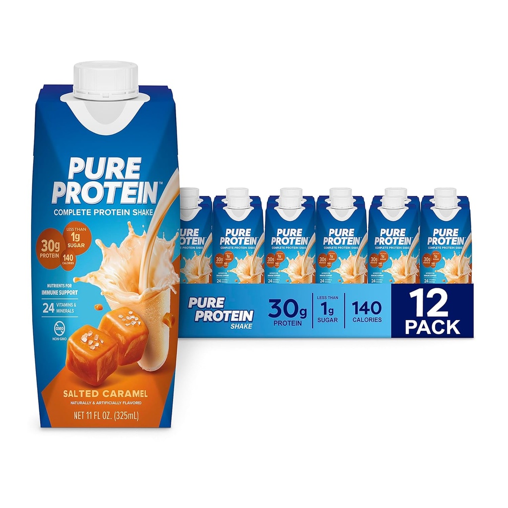 純粋な蛋白質によって塩をされるキャラメルのシェイク、飲むこと容易およびケトフレンドリー、ビタミンA、C、DおよびEプラス亜鉛は免疫の健康、11 Oz、12の計算を支えます