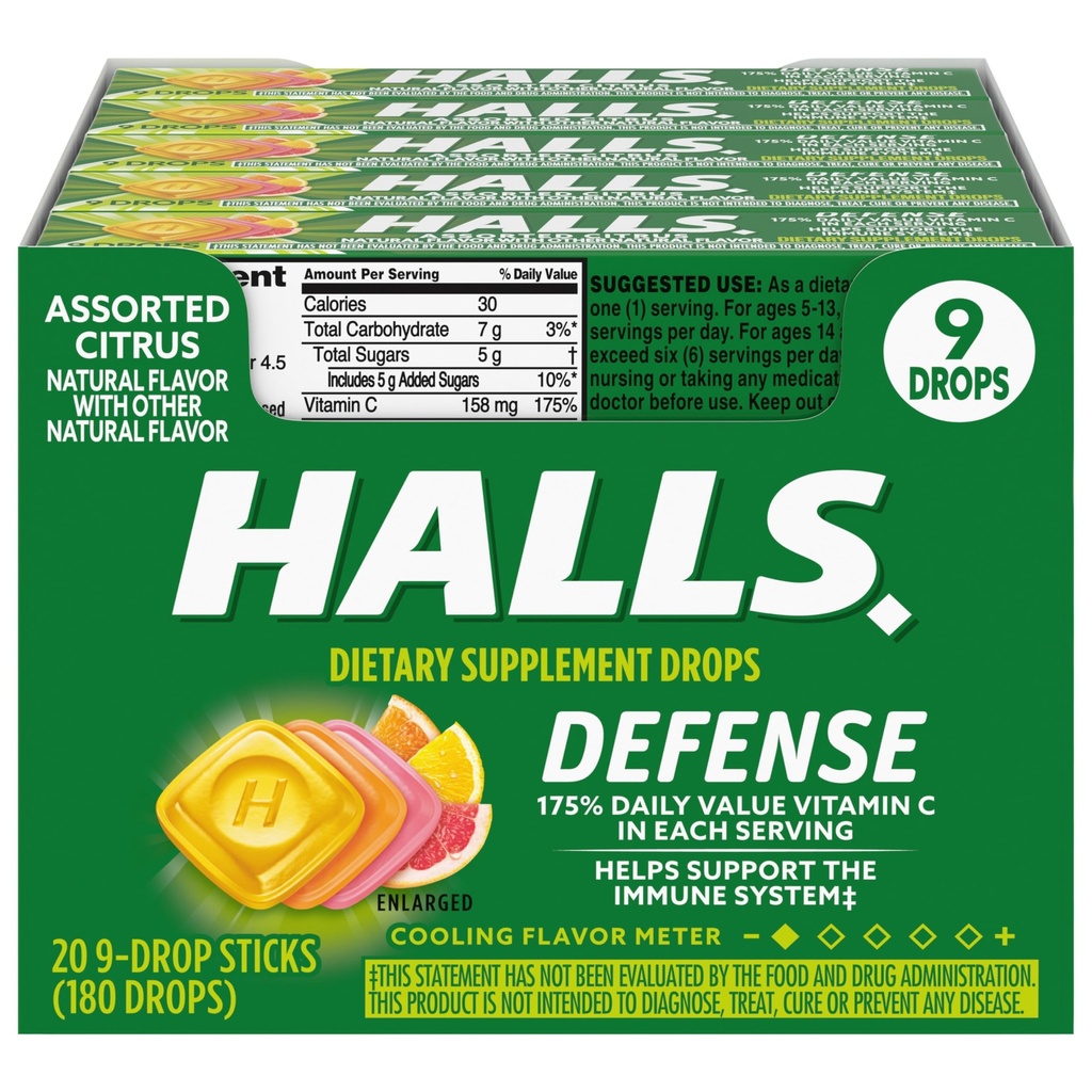 HALLSの防衛はCitrusのビタミンCの低下、9の低下の20の棒を分類しました(180の合計の低下)
